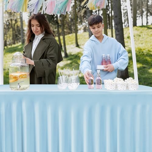 2 Pack Baby Blue Spandex Table Covers 6ft Rectangle Ruffle Skirts for Party in 30x72 Inch| 2 Pack in Baby Blue, alternate