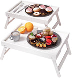 2 Pack Bamboo Bed Tray Table with Folding Legs, Breakfast Trays, Serving Tray for Food and Snack, Laptop Trays