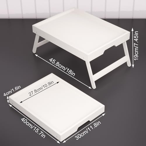2 Pack Bamboo Bed Tray Table with Folding Legs, Breakfast Trays, Serving Tray for Food and Snack, Laptop Trays, alternate