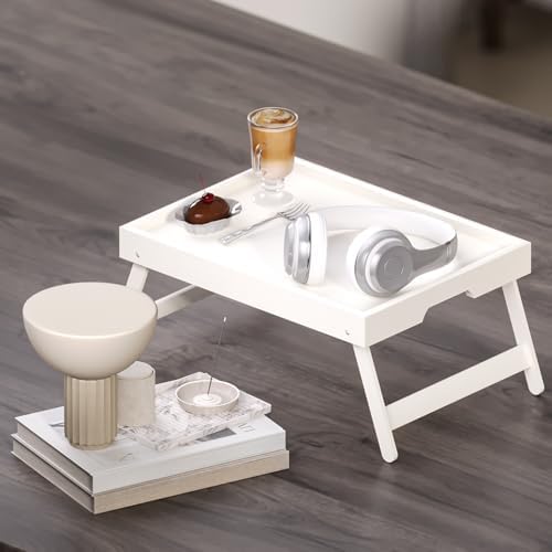 2 Pack Bamboo Bed Tray Table with Folding Legs, Breakfast Trays, Serving Tray for Food and Snack, Laptop Trays, alternate