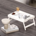2 Pack Bamboo Bed Tray Table with Folding Legs, Breakfast Trays, Serving Tray for Food and Snack, Laptop Trays, alternate