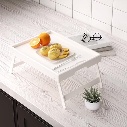 2 Pack Bamboo Bed Tray Table with Folding Legs, Breakfast Trays, Serving Tray for Food and Snack, Laptop Trays, alternate