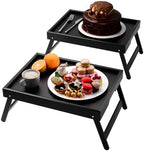2 Pack Bamboo Bed Tray Table with Folding Legs, Breakfast Trays, Serving Tray for Food and Snack, Laptop Trays