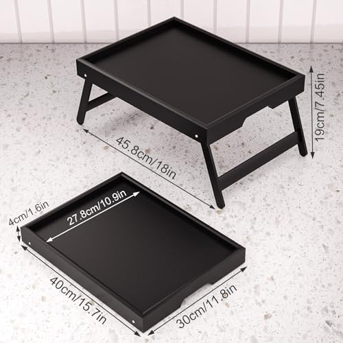 2 Pack Bamboo Bed Tray Table with Folding Legs, Breakfast Trays, Serving Tray for Food and Snack, Laptop Trays, alternate