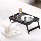 2 Pack Bamboo Bed Tray Table with Folding Legs, Breakfast Trays, Serving Tray for Food and Snack, Laptop Trays, alternate
