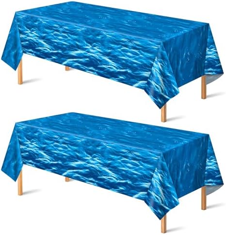 2 Pack Beach Party Decorations - Ocean Waves Plastic Tablecloth for Pool Party Decorations - Sea Water Print