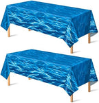 2 Pack Beach Party Decorations - Ocean Waves Plastic Tablecloth for Pool Party Decorations - Sea Water Print