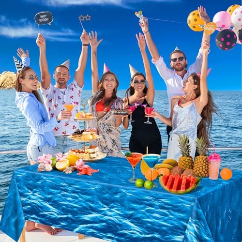 2 Pack Beach Party Decorations - Ocean Waves Plastic Tablecloth for Pool Party Decorations - Sea Water Print, alternate view