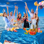 2 Pack Beach Party Decorations - Ocean Waves Plastic Tablecloth for Pool Party Decorations - Sea Water Print, alternate view