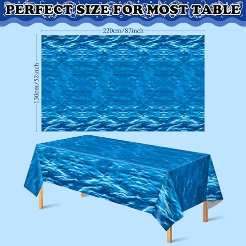 2 Pack Beach Party Decorations - Ocean Waves Plastic Tablecloth for Pool Party Decorations - Sea Water Print, alternate view