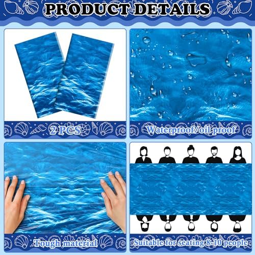 2 Pack Beach Party Decorations - Ocean Waves Plastic Tablecloth for Pool Party Decorations - Sea Water Print, alternate view