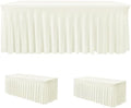 2 Pack Beige Spandex Table Covers 4ft Rectangle Ruffle Skirts for Party