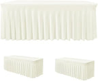 2 Pack Beige Spandex Table Covers 4ft Rectangle Ruffle Skirts for Party
