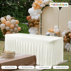 2 Pack Beige Spandex Table Covers 4ft Rectangle Ruffle Skirts for Party, alternate view 3