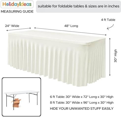 2 Pack Beige Spandex Table Covers 4ft Rectangle Ruffle Skirts for Party, alternate view 5
