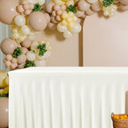 2 Pack Beige Spandex Table Covers 4ft Rectangle Ruffle Skirts for Party, alternate view 6