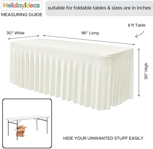 2 Pack Beige Spandex Table Covers 8ft Rectangle Ruffle Skirts for Party, alternate view 5