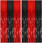2 Pack Black and Red Backdrop Party Decorations Tinsel Curtain Halloween Party Streamer Foil Fringe Birthday