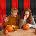 2 Pack Black and Red Backdrop Party Decorations Tinsel Curtain Halloween Party Streamer Foil Fringe Birthday, alternate view