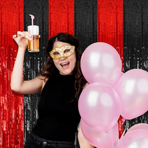 2 Pack Black and Red Backdrop Party Decorations Tinsel Curtain Halloween Party Streamer Foil Fringe Birthday, alternate view