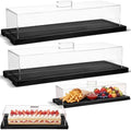 2 Pack Black Bamboo Wood Cake Stand Serving Tray with Acrylic Lid, 15 x 6 x 4 Inch Charcuterie Table Display