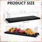 2 Pack Black Bamboo Wood Cake Stand Serving Tray with Acrylic Lid, 15 x 6 x 4 Inch Charcuterie Table Display, alternate view