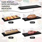 2 Pack Black Bamboo Wood Cake Stand Serving Tray with Acrylic Lid, 15 x 6 x 4 Inch Charcuterie Table Display, alternate view
