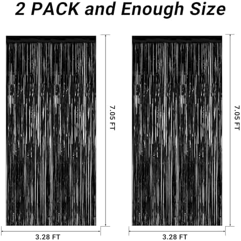 2 Pack Black Foil Curtain Backdrop Birthday Party Decorations, alternate view 2