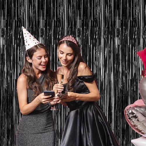 2 Pack Black Foil Curtain Backdrop Birthday Party Decorations, alternate view 5