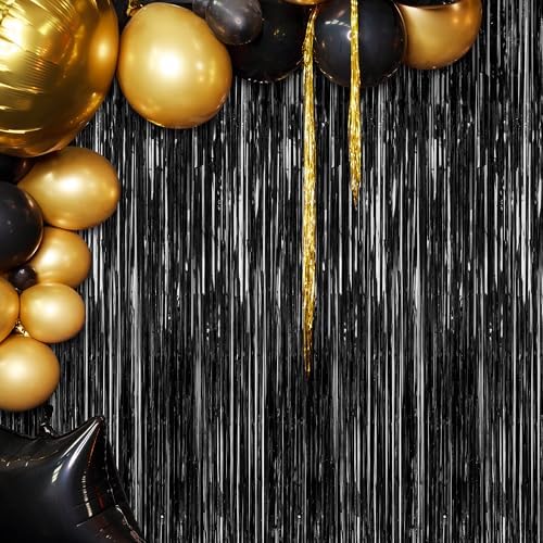 2 Pack Black Foil Curtain Backdrop Birthday Party Decorations, alternate view 7