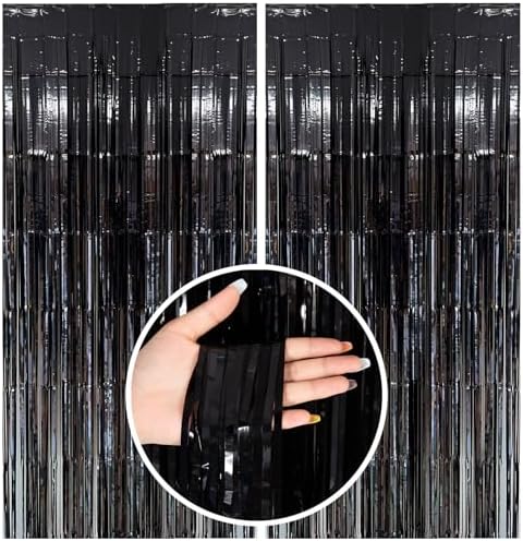 2 Pack Black Foil Curtain Backdrop Birthday Party Streamers Decorations