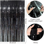 2 Pack Black Foil Curtain Backdrop Birthday Party Streamers Decorations, alternate view 3