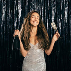 2 Pack Black Foil Curtain Backdrop Birthday Party Streamers Decorations, alternate view 5