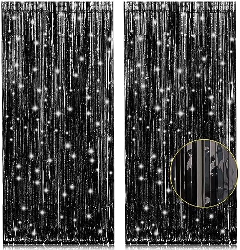 2 Pack Black Foil Fringe Backdrop, 3.2 x 8.2 ft in 3.2 x 8.2 ft