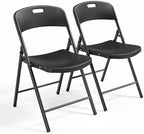 2-Pack Black Plastic Folding Chairs, Portable Seat with Sturdy Steel Frame for Indoor & Outdoor Use, Perfect for
