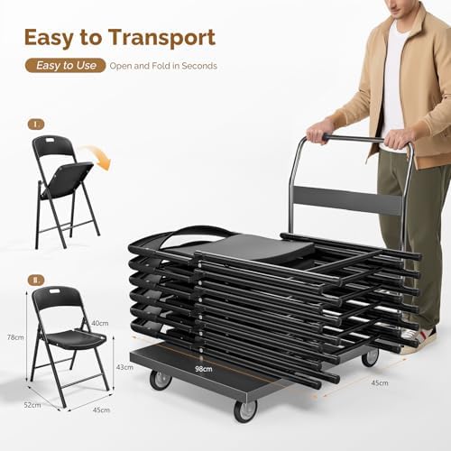 2-Pack Black Plastic Folding Chairs, Portable Seat with Sturdy Steel Frame for Indoor & Outdoor Use, Perfect for, alternate