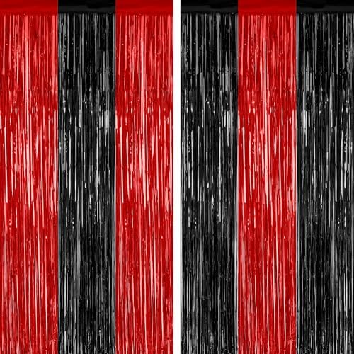 2 Pack Black Red Halloween Foil Curtain Streamer Decorations