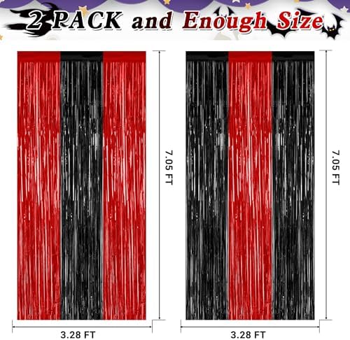 2 Pack Black Red Halloween Foil Curtain Streamer Decorations, alternate view 2