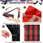 2 Pack Black Red Halloween Foil Curtain Streamer Decorations, alternate view 3