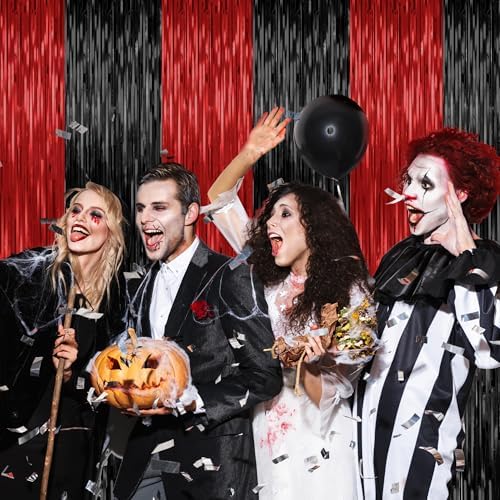 2 Pack Black Red Halloween Foil Curtain Streamer Decorations, alternate view 6