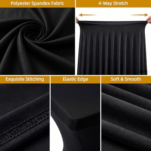 2 Pack Black Spandex Table Covers 8 FT, Elastic Fitted Stretch Table Skirts for Rectangle Tables, Wrinkle, alternate view 6