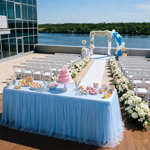 2-Pack Blue 2-in-1 Tulle Tablecloth for 5-Foot Rectangular Table in 60" L x 28" W x 30" H (Rectangular) 2-Pack, alternate