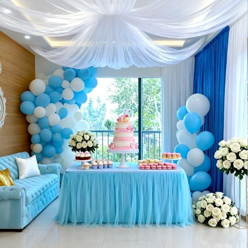 2-Pack Blue 2-in-1 Tulle Tablecloth for 6-Foot Rectangular Table in 72" L x 30" W x 30" H (Rectangular) 2-Pack, alternate