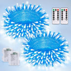 2 Pack Blue and White Battery String Lights, Each 33ft 100 LED