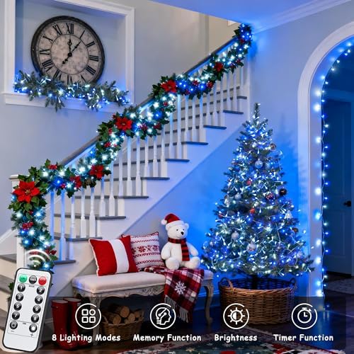 2 Pack Blue and White Battery String Lights, Each 33ft 100 LED, alternate view 2