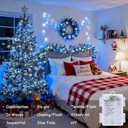 2 Pack Blue and White Battery String Lights, Each 33ft 100 LED, alternate view 3