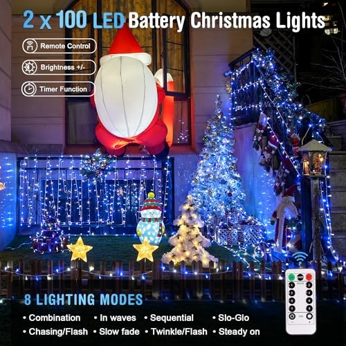 2 Pack Blue and White Battery String Lights, Each 33ft 100 LED, alternate view 6