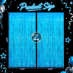 2 Pack Blue Glow Party Fringe Curtain 40 x 80 Inch UV Reactive Neon Foil Backdrop for Blacklight Birthday, alternate view 2