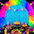 2 Pack Blue Glow Party Fringe Curtain 40 x 80 Inch UV Reactive Neon Foil Backdrop for Blacklight Birthday, alternate view 6