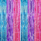 2 Pack Blue Purple Pink Foil Fringe Curtains, Metallic Tinsel Streamers